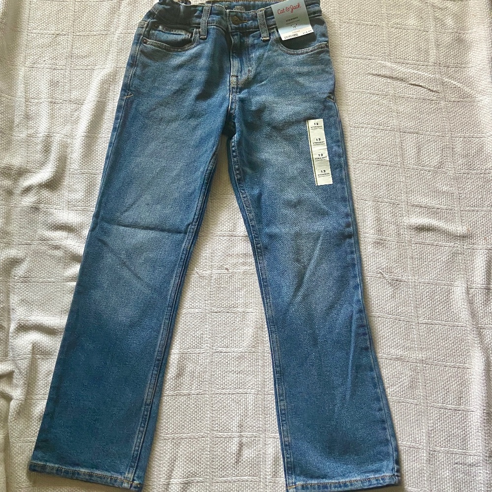 Cat & Jack - Youth Straight Leg Jeans with Tags  - Adjustable Waist Size 12